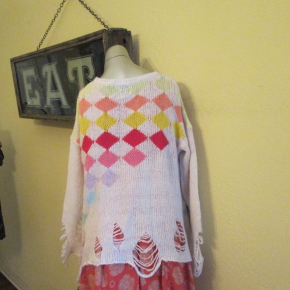 Wildfox White Free People Label Distressed Oversized Pullover Sweater - Picture 5 of 6